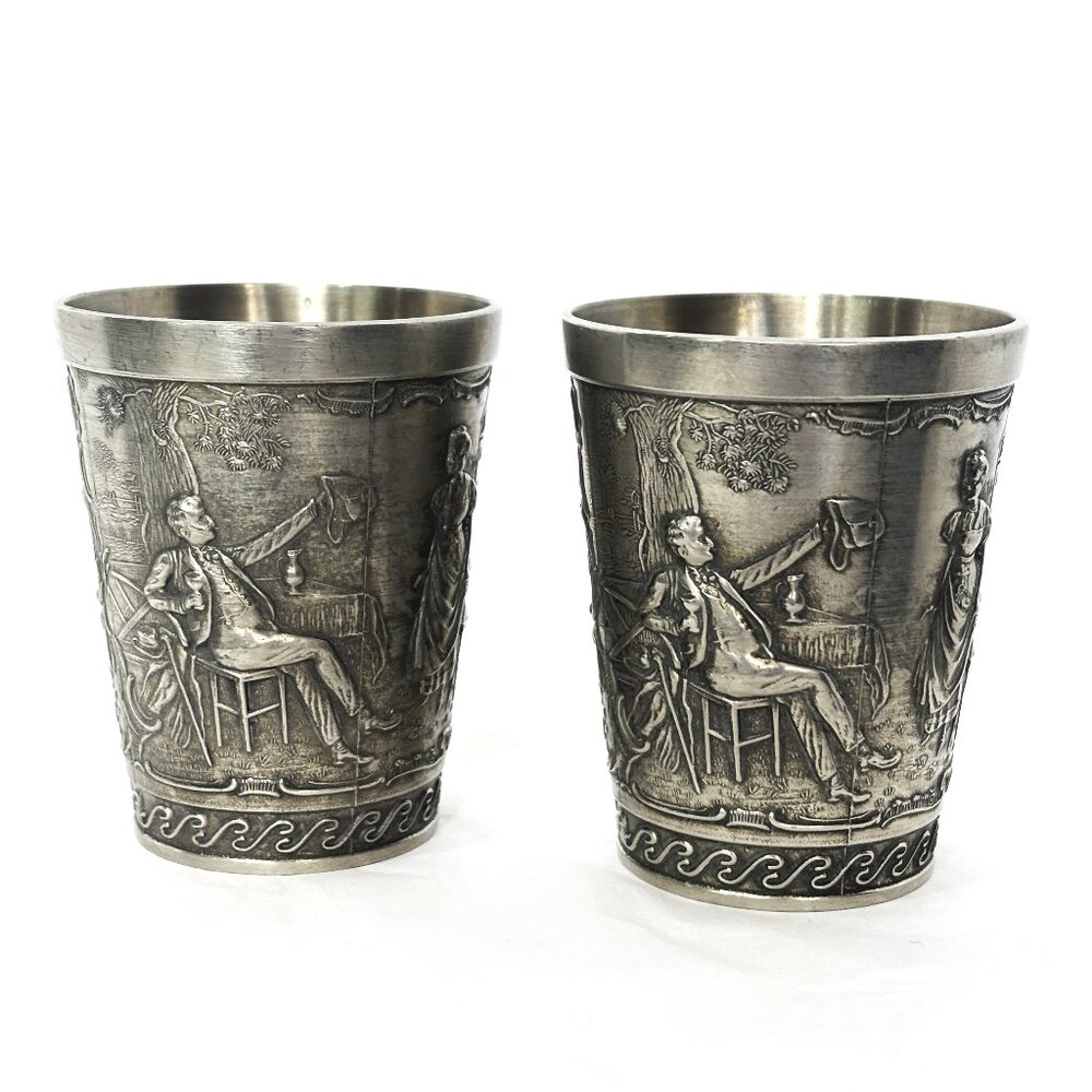 * German 3 D Pewter Shot Glasses by Frieling Zinn Set of two (2) Vintage